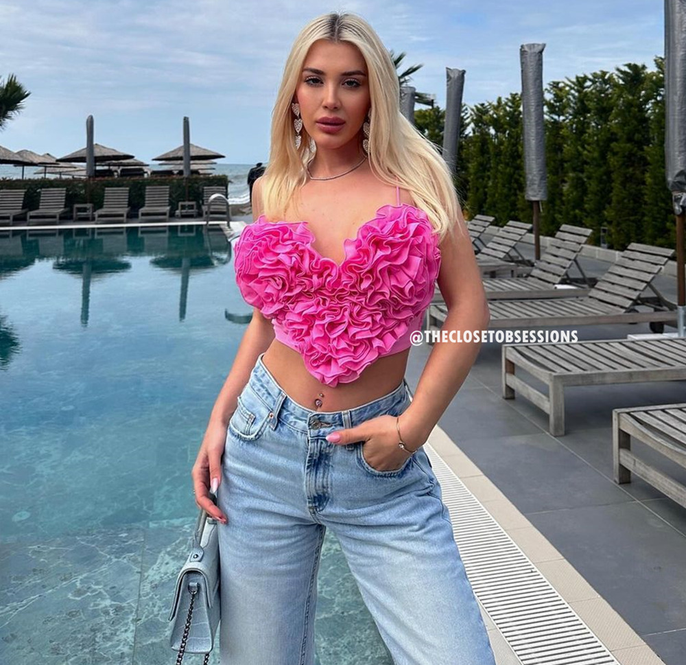 Zara NWT Pink Rosette Sweetheart Crop Top M L
